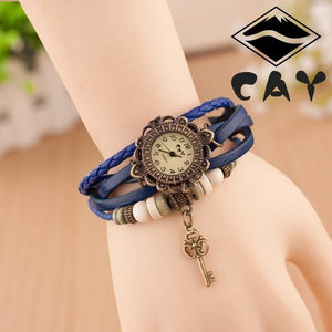 Wooden Beads and Little Key Charm Bracelet Wrist Watch Ladies