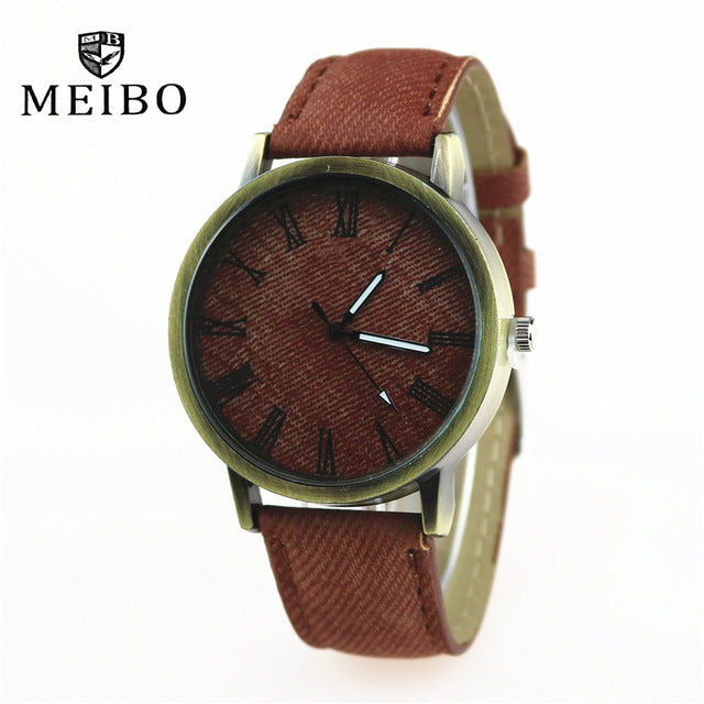 Casual Wooden Color Leather Strap