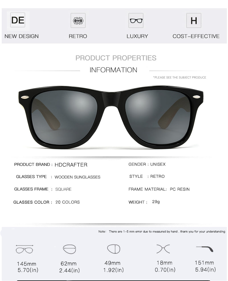 HDCRAFTER Bamboo Sunglasses with case