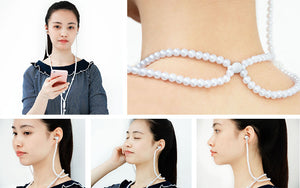 Rhinestone Jewelry Pearl Necklace Earphones With Microphone Earbuds