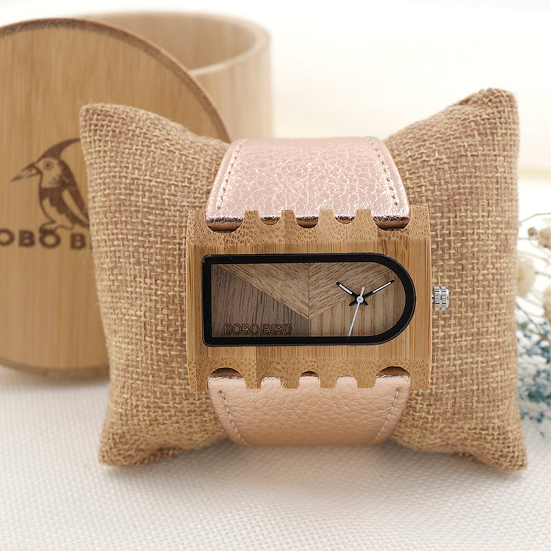 Ladies Wooden Watch Genuine Leather