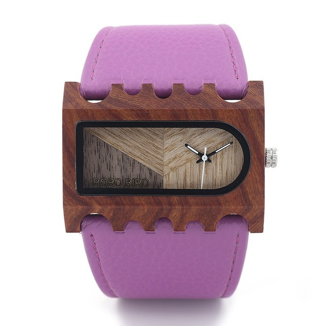 Ladies Wooden Watch Genuine Leather