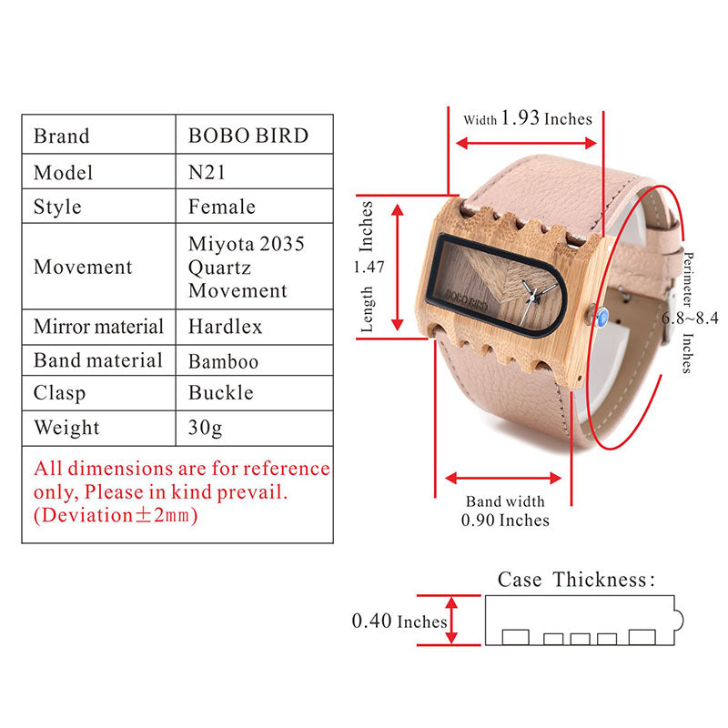 Ladies Wooden Watch Genuine Leather