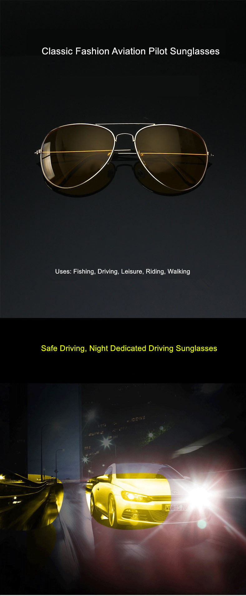 UVLAIK Aviation Night Vision Polarized Sunglasses