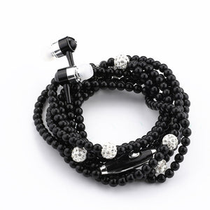 Rhinestone Jewelry Pearl Necklace Earphones With Microphone Earbuds