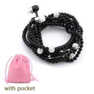 Rhinestone Jewelry Pearl Necklace Earphones With Microphone Earbuds