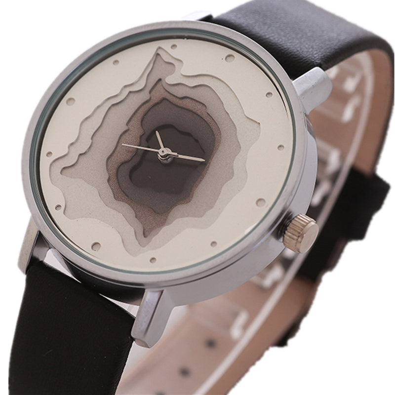 3D Face wood grain  watch Ladies Casual