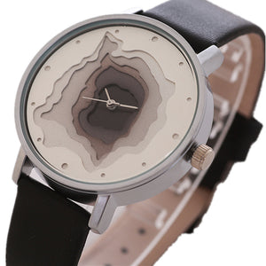 3D Face wood grain  watch Ladies Casual