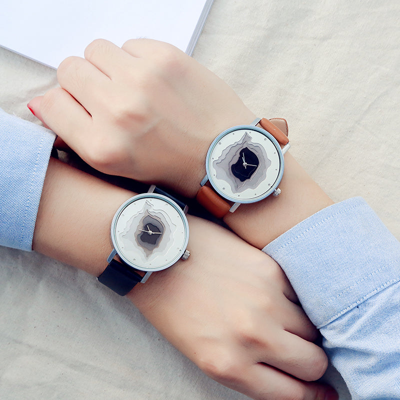 3D Face wood grain  watch Ladies Casual