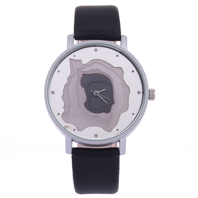 3D Face wood grain  watch Ladies Casual