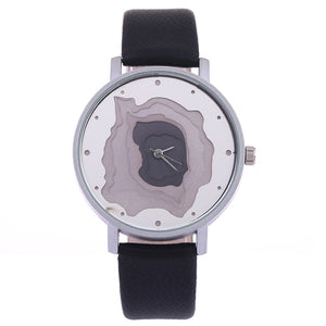 3D Face wood grain  watch Ladies Casual