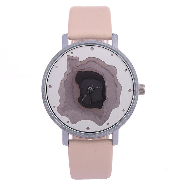 3D Face wood grain  watch Ladies Casual