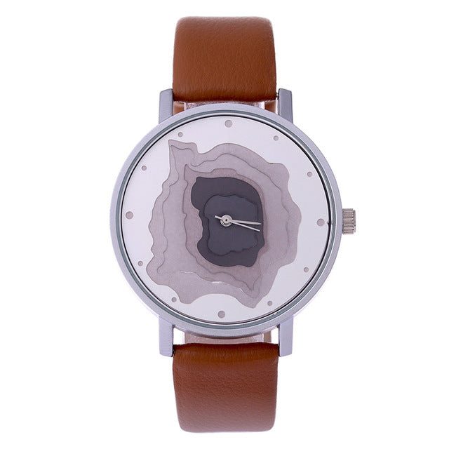 3D Face wood grain  watch Ladies Casual