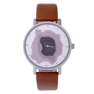 3D Face wood grain  watch Ladies Casual