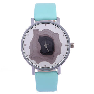 3D Face wood grain  watch Ladies Casual