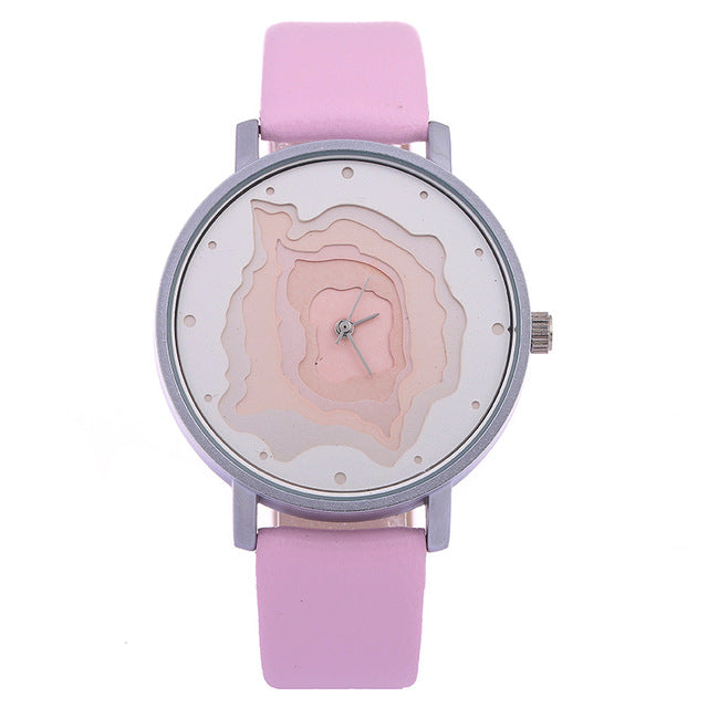 3D Face wood grain  watch Ladies Casual