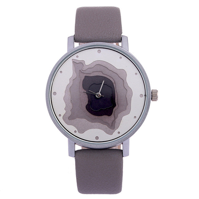 3D Face wood grain  watch Ladies Casual