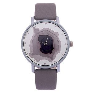 3D Face wood grain  watch Ladies Casual
