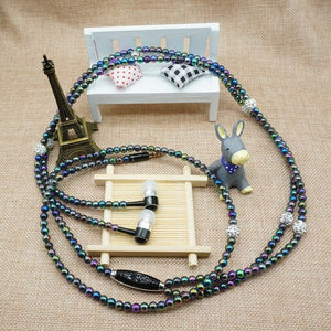 Fashion Jewelry Pearl Necklace Wired Earphone 3.5mm Pink