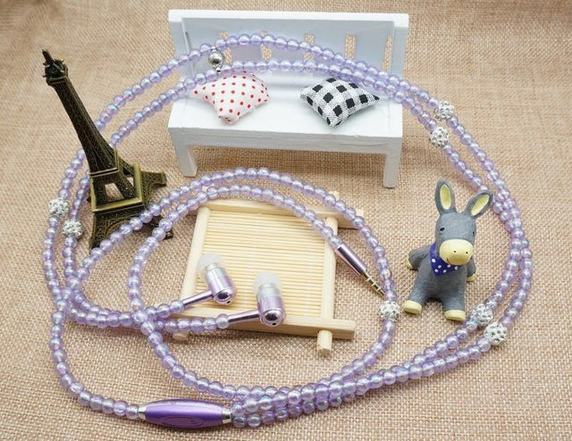 Fashion Jewelry Pearl Necklace Wired Earphone 3.5mm Pink