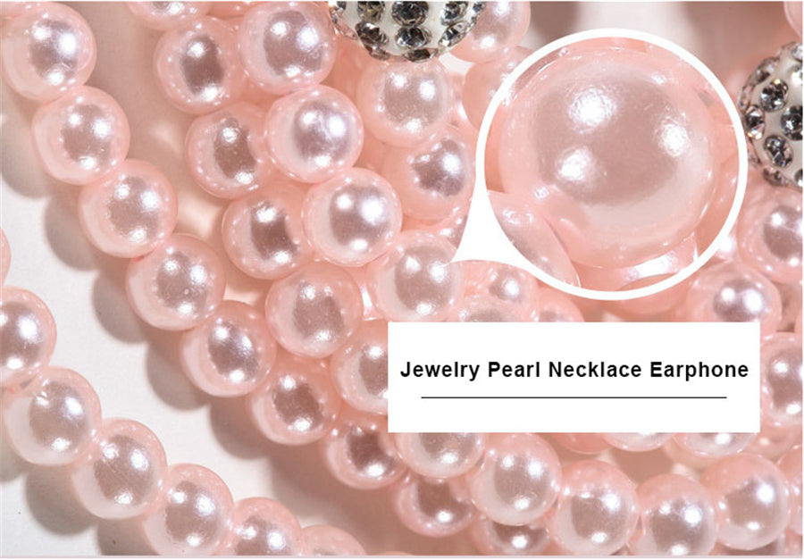 Fashion Jewelry Pearl Necklace Wired Earphone 3.5mm Pink