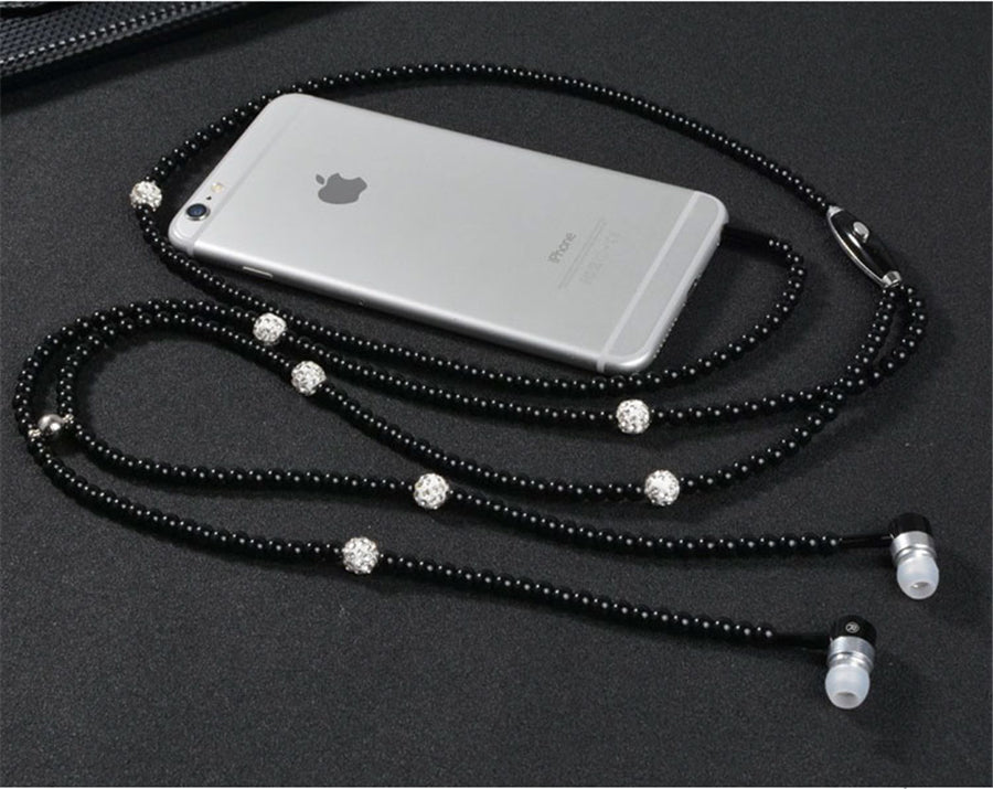 Fashion Jewelry Pearl Necklace Wired Earphone 3.5mm Pink