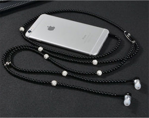 Fashion Jewelry Pearl Necklace Wired Earphone 3.5mm Pink