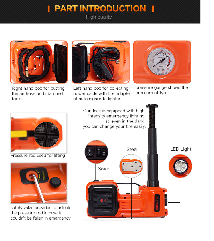 3-Function Emergency Auto Electric Hydraulic Jack Portable