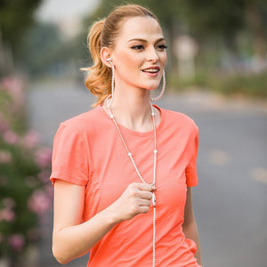 Rhinestone Jewelry Pearl Necklace Earphones With Microphone Earbuds