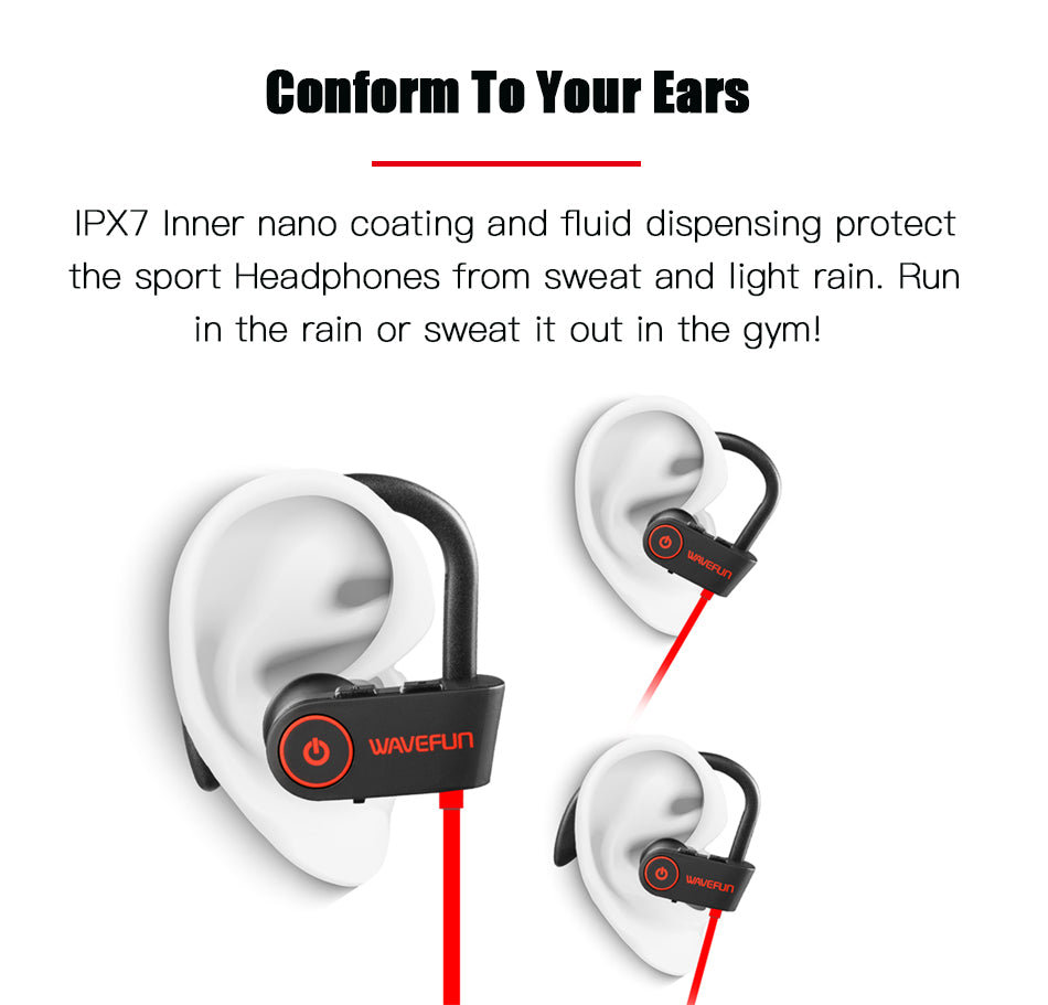 Wavefun bluetooth headphones IPX7 waterproof