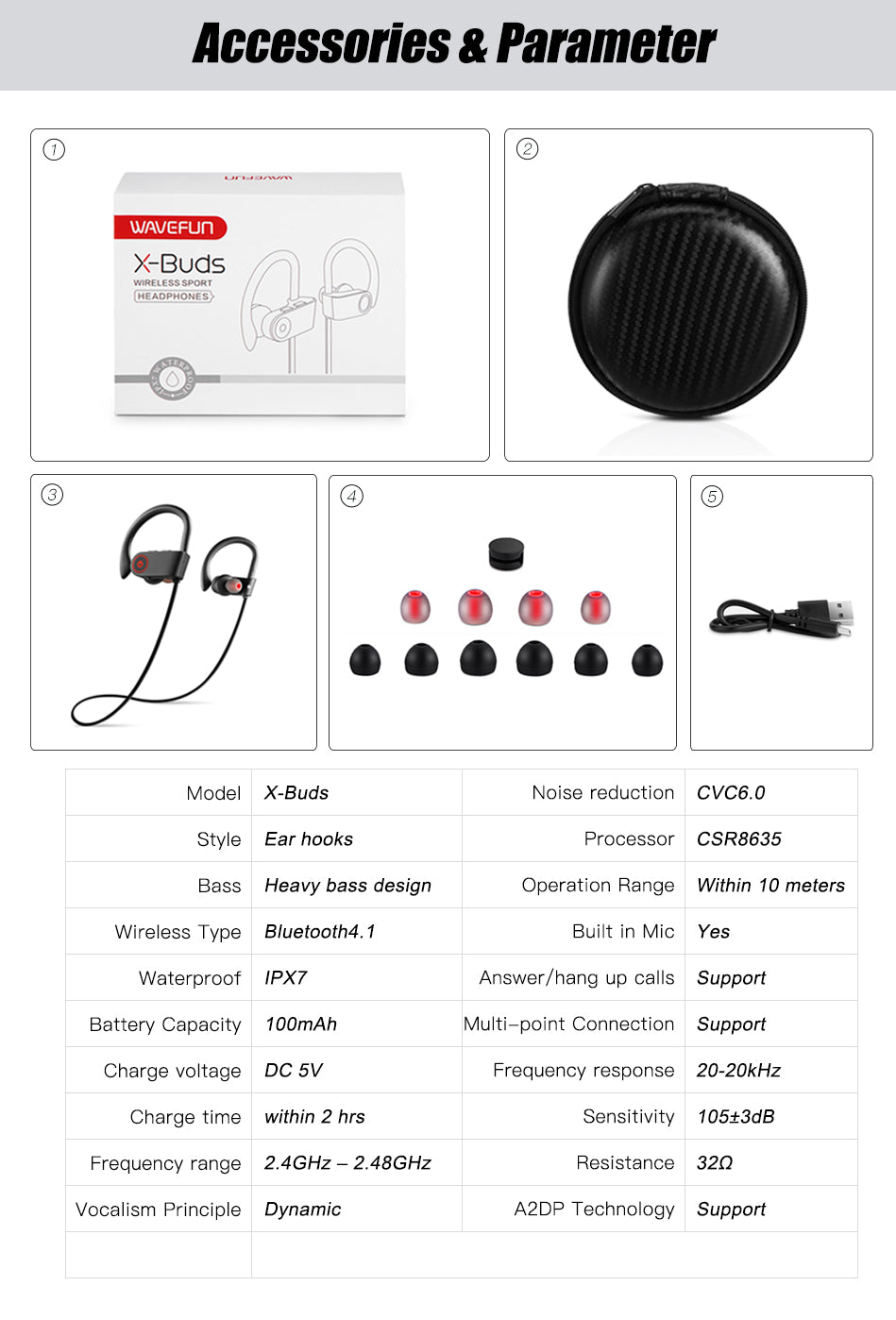 Wavefun bluetooth headphones IPX7 waterproof