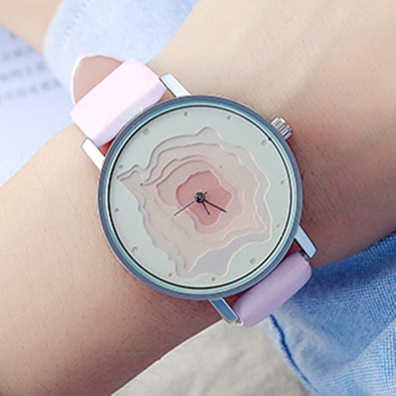 3D Face wood grain  watch Ladies Casual