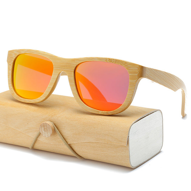 Wood Sunglasses Women square bamboo Handmade with case
