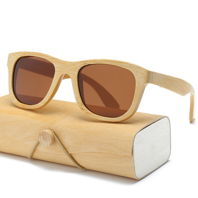 Wood Sunglasses Women square bamboo Handmade with case